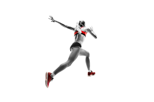 one caucasian woman running on white background - Fotografie, Obrázek
