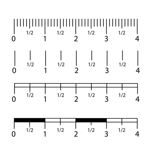 インチ、ミリ定規を設定します。センチメートルとインチ目盛 cm メトリックを測定します。メジャー サイズ表示定規ツールの精密測定センチ アイコン ツール. - ベクター画像