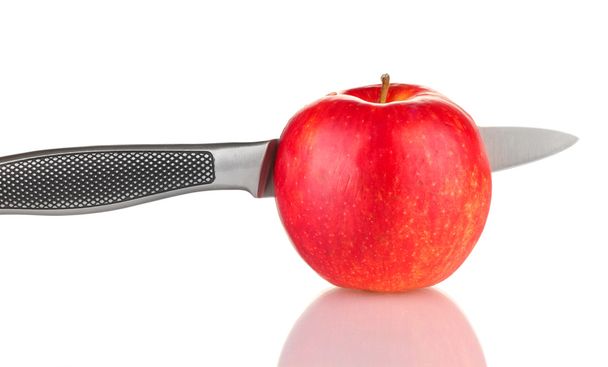 Red apple and knife isolated on white - Photo, image