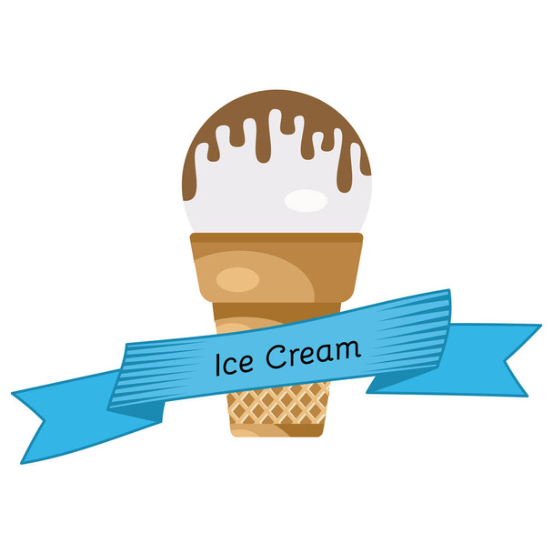 Три різні морозива, загорнуті в синю стрічку
 - Вектор, зображення