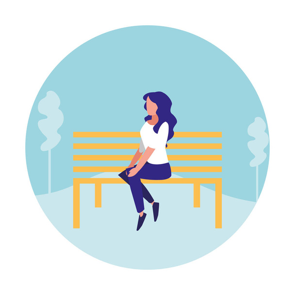 giovane donna seduta sulla sedia del parco
 - Vettoriali, immagini