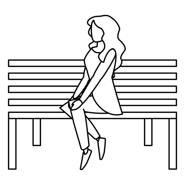 junge Frau sitzt im Parkstuhl - Vektor, Bild