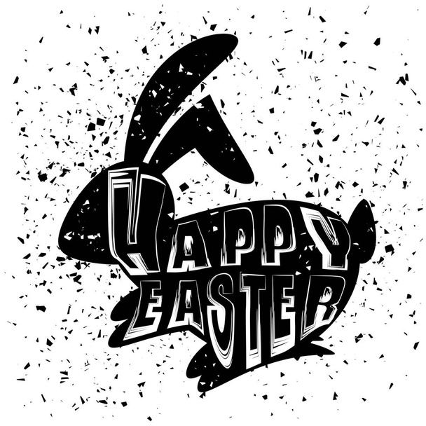 Typographie Design of Print with Positive Rabbit Bunny Silhouette on Grunge Background. Bannière de Pâques heureuse
 - Photo, image