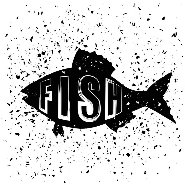 Типография Дизайн печати с силуэтом морской рыбы на фоне гранжа
 - Фото, изображение