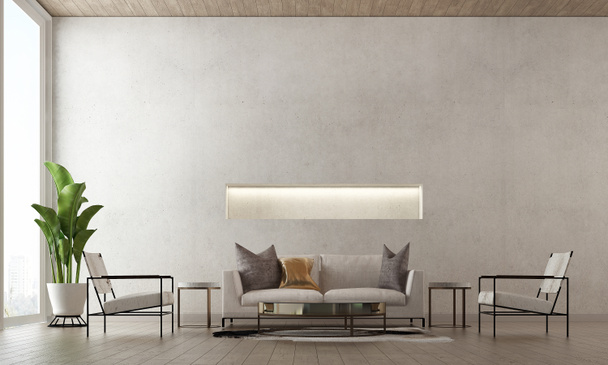 Podkrovní obývací pokoj design interiéru a betonu textury zdi pozadí  - Fotografie, Obrázek