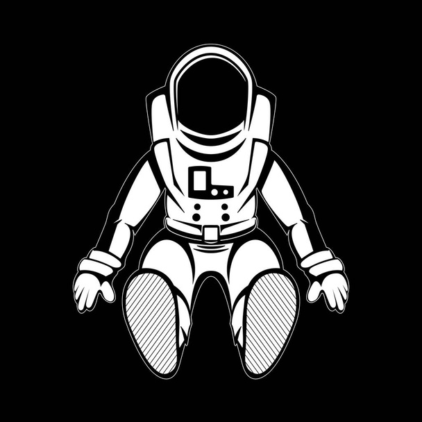 Elle çizilmiş spaceman izole siyah arka plan üzerine beyaz renkte. Çizim, poster, dekorasyon ve baskı için ayrıntılı. Vektör çizim - Vektör, Görsel