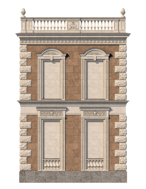 Fachada de una casa clásica con nichos en colores claros y piedra marrón. renderizado 3d
 - Foto, imagen