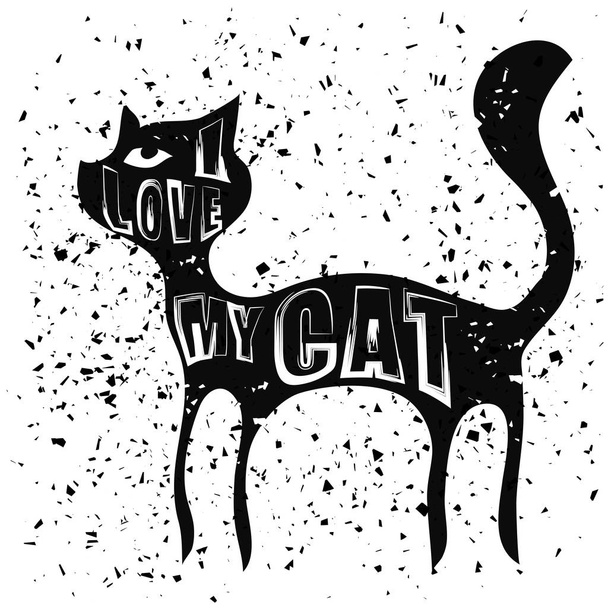 Typography Design of Print with Cat Silhouette on Grunge Background. Cats Quote Banner - Photo, Image