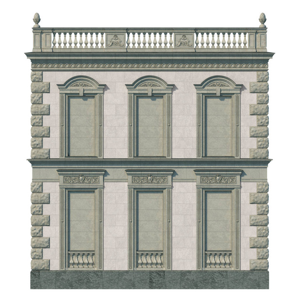 Fachada de una casa clásica con nichos en color oliva y piedra clara. renderizado 3d
 - Foto, imagen