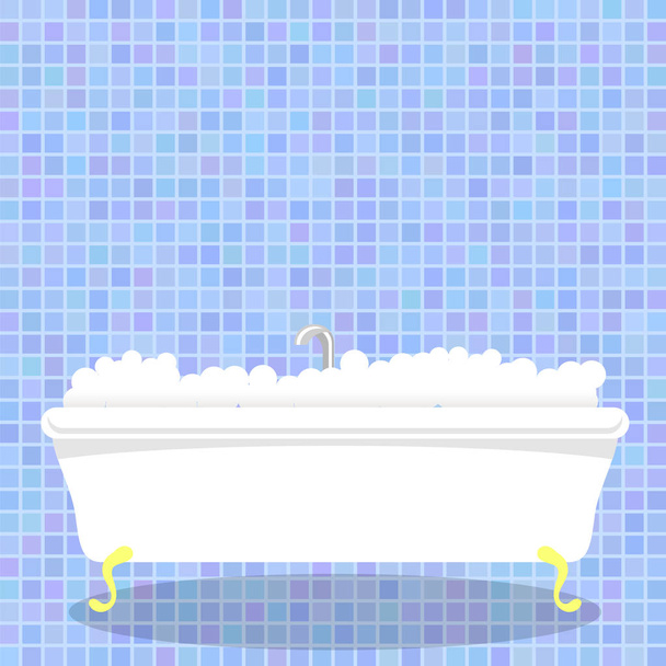 Ρετρό λευκή μπανιέρα με αφρό όροφο σε μπλε φόντο τοίχο μωσαϊκό - Φωτογραφία, εικόνα