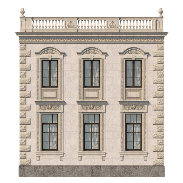 Dom w stylu klasycznym z kamienna fasada w odcieniach beżu. renderowania 3D - Zdjęcie, obraz