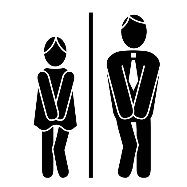 Символи туалету у туалеті. Ікони чоловіків і жінок ізольовані на білому тлі. Леді і людина силуети. Туалет двері знак плити
. - Фото, зображення