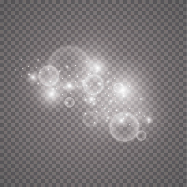 Luces sobre fondo transparente. Concepto mágico. Ilustración abstracta de onda de brillo blanco vectorial. Estrella blanca polvo rastro partículas chispeantes aislados - Vector, imagen