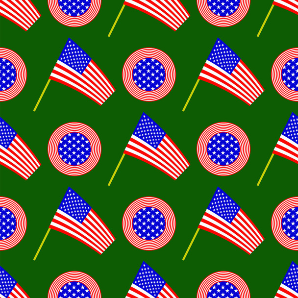 Bandera americana y círculo icono sin costura patrón aislado sobre fondo verde
 - Foto, Imagen