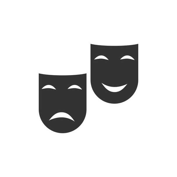 Comedy and tragedy theatrical masks. Black Icon Flat on white background - Vector, Image