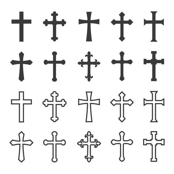 Символ вектора христианского креста плоский и в стиле линий - Вектор,изображение