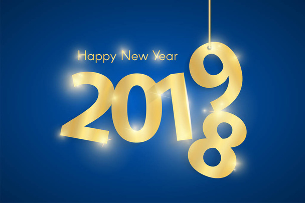 Halatlar üzerinde altın parlak kağıt cuted numaraları ile mutlu yeni yıl 2019 kavramı mavi. Vektör çizim - Vektör, Görsel
