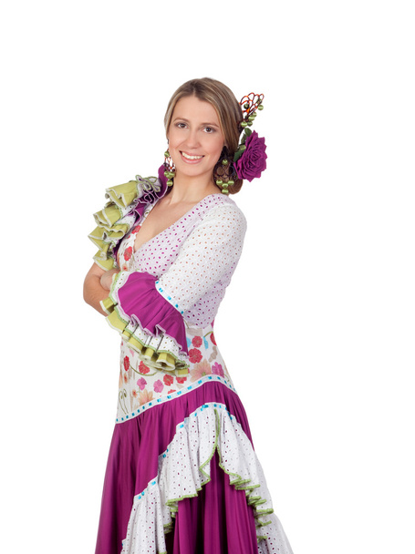 Espanjalainen tyttö pukeutunut perinteiseen pukuun Andalusian
 - Valokuva, kuva