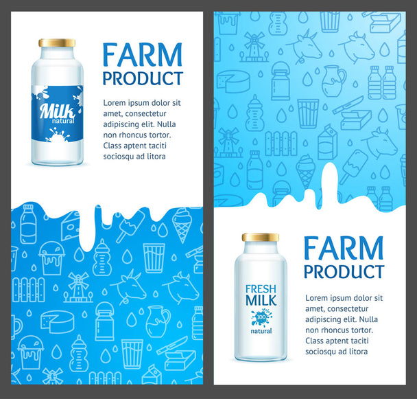 Fresh Milk Banner Vertical Set with Realistic Detailed 3d and Thin Line Elements. Vector - Vector, afbeelding
