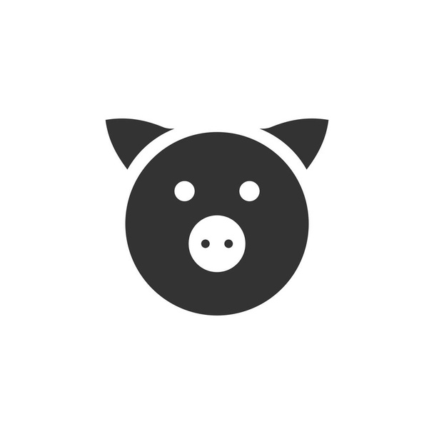 Pig. Black Icon Flat on white background - Διάνυσμα, εικόνα
