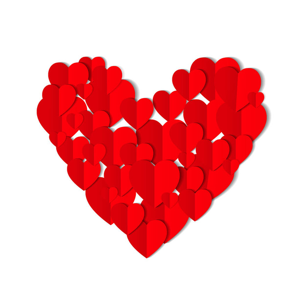 Красные оригами бумажные сердца изолированы на белом фоне. День святого Валентина концепция. Любовь, чувства, нежность дизайна. Векторная иллюстрация
 - Вектор,изображение