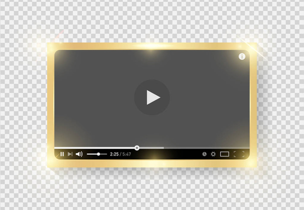 黄金輝くモダンなグレーのビデオ プレーヤー デザイン テンプレート web および透明な背景に分離したモバイルアプリ フラット スタイルです。ベクトル図 - ベクター画像