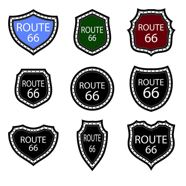 Estados Unidos Numdered Sign 66 Ruta aislada sobre fondo blanco. Highway Emblems Collection. Viajes EE.UU. Etiquetas
. - Foto, imagen