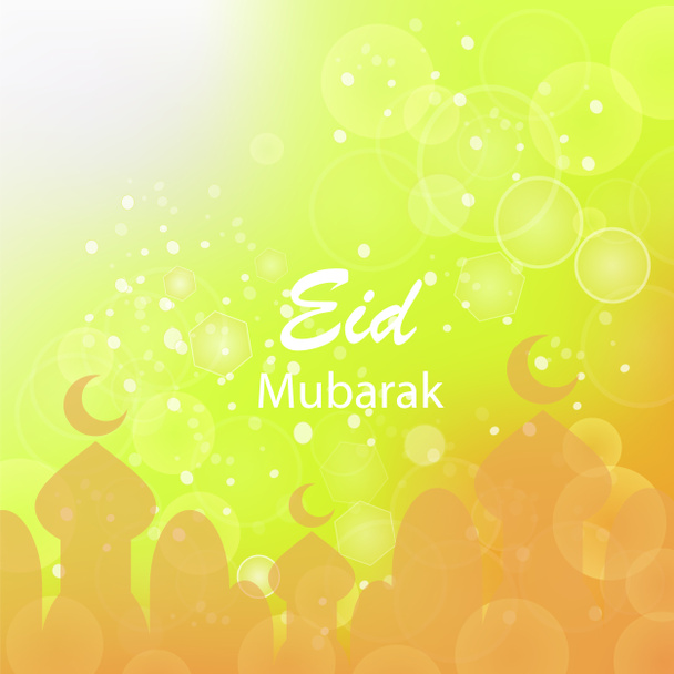 Feliz Eid Mubarak diseño islámico en el fondo del cielo amarillo - Foto, imagen