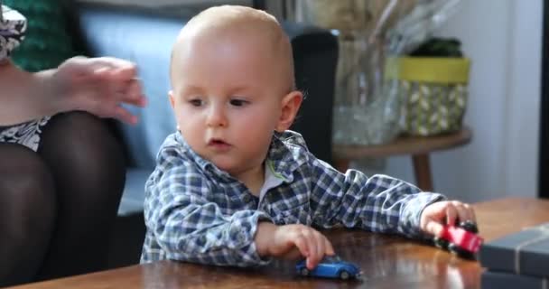 Cute Baby Boy Playing With Toy Cars, Close Up View Portrait - DCi 4K Resolution - Imágenes, Vídeo