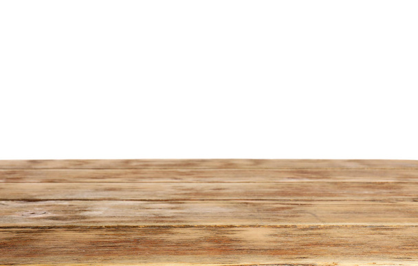 Tavolo in legno vuoto su sfondo bianco. Mockup per il design
 - Foto, immagini