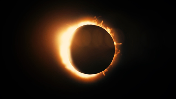 Eclipse solar abstracto causado por un evento lunar con anillo de fuego sobre fondo negro. Vista abstracta animada de un eclipse solar total
. - Foto, imagen