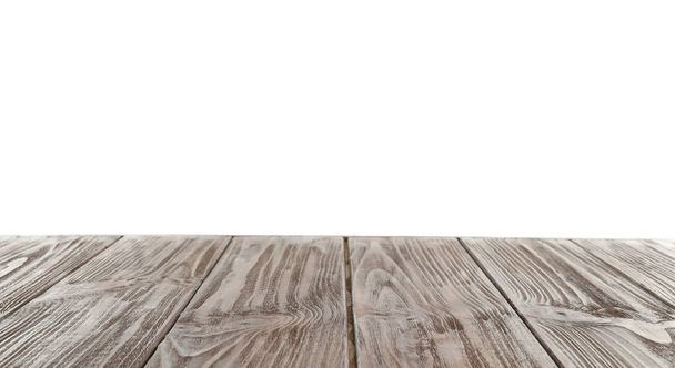 Prázdný stůl dřevěný povrch na bílém pozadí - Fotografie, Obrázek