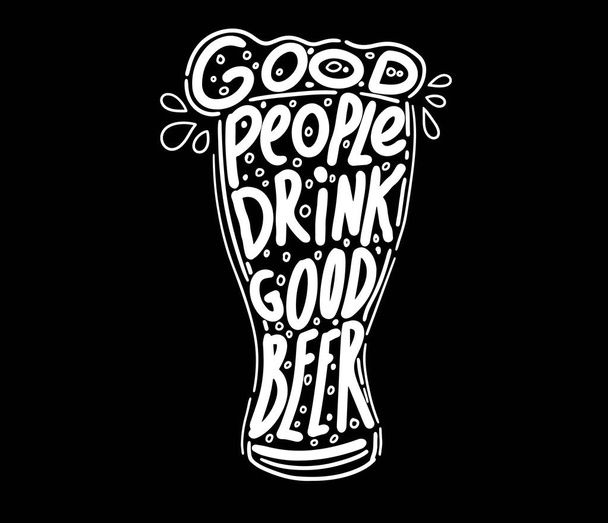 Conceptual handwritten phrase- Keep calm and drink beer. Hand drawn tee graphic. Typographic print poster. T shirt hand lettered calligraphic design. Vector illustration. - Vector, afbeelding