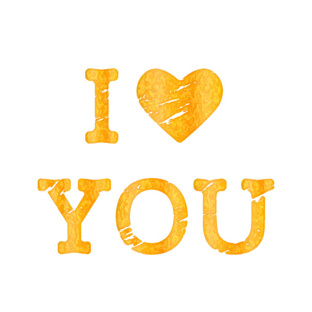 inscripción de oro rayado "Te amo" con corazones en estilo grunge y vintage. Tarjeta de felicitación para San Valentín, boda, compromiso. ilustración vectorial plana aislada sobre fondo negro - ilustración vectorial
 - Vector, Imagen
