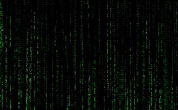 Ρεύμα δυαδικό matrix Κωδικός στην οθόνη. υπολογιστή μήτρα αριθμούς. Η έννοια της κωδικοποίησης, crypto ανταλλαγή, hacking ή εξόρυξης κρυπτονόμισμα σε bitcoins. Εικονογράφηση διάνυσμα - Διάνυσμα, εικόνα
