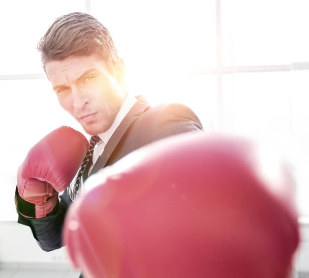 confident young businessman in Boxing gloves - Foto, Imagem