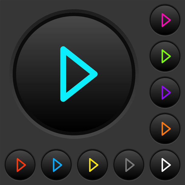 Media spelen donkere drukknoppen met pictogrammen met levendige kleuren op donkere grijze achtergrond - Vector, afbeelding