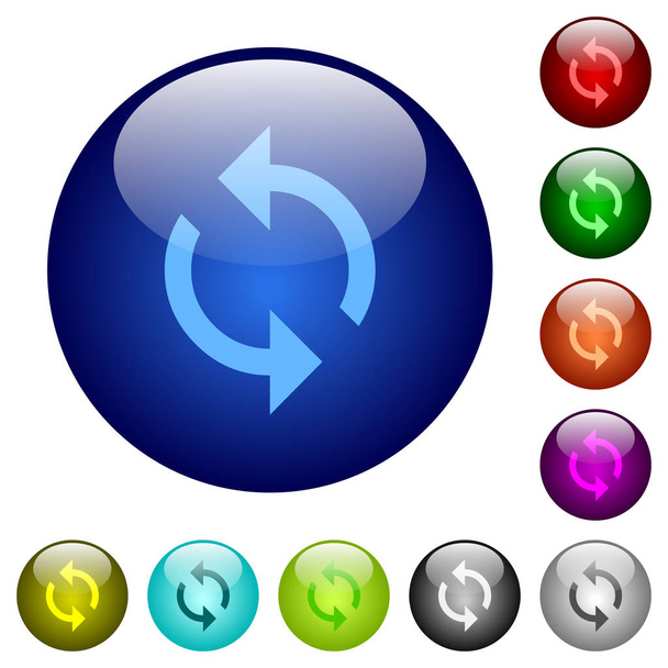 Iconos de bucle de programación en botones de vidrio de color redondo
 - Vector, imagen