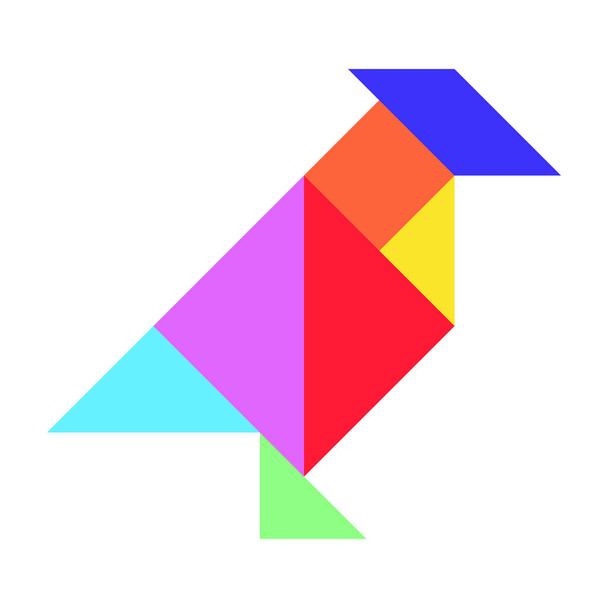 Kolor tangram puzzle w kształcie ptaka na białym tle - Wektor, obraz