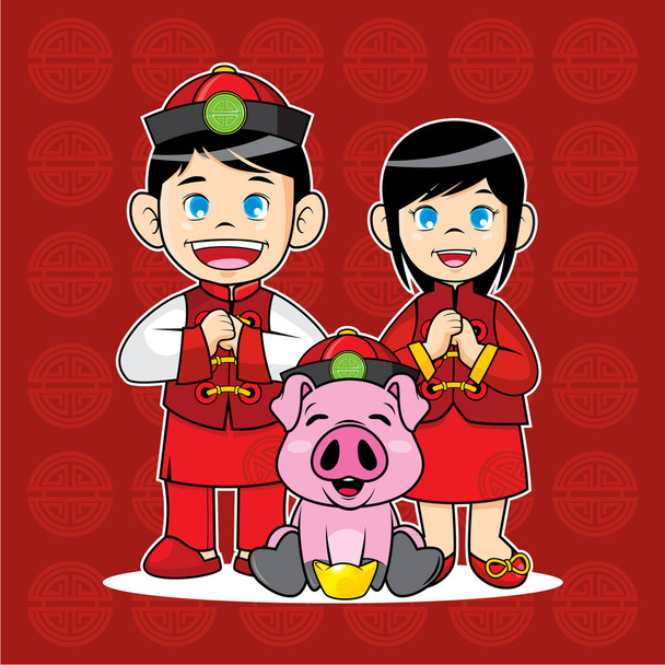 Üdvözlő kártya, szimbólum, ikon, kabala tervez-val kínai új év téma háttérrel - Vektor, kép