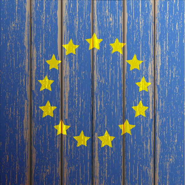 Euro flag painted on old wooden background - Vecteur, image