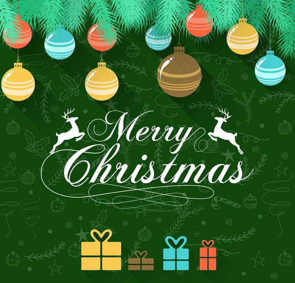 Joyeux Noël sur fond vert avec cerf et cadeau
 - Vecteur, image