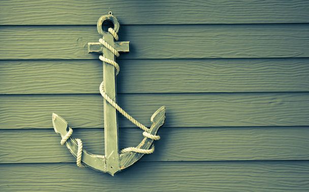 wooden anchor on wall vintage background - Photo, Image