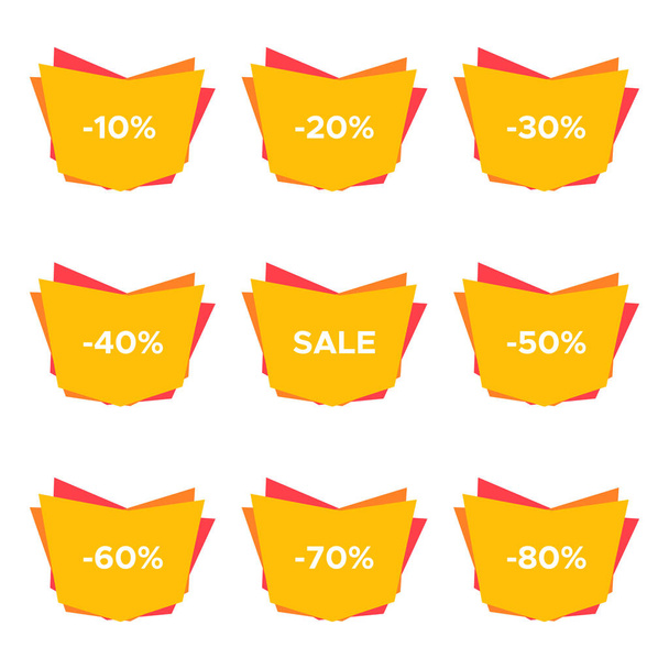 Set of nine sale stickers with different discount - Vector, Image
