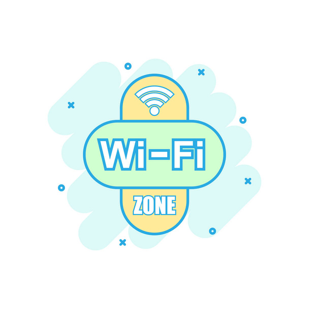 Wifi zone icon in comic style. Wi-fi wireless technology vector cartoon illustration pictogram. Network wifi business concept splash effect. - Vector, Image