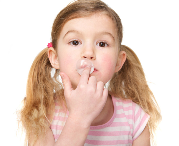 Cute Little Girl Chewing Gum - Photo, Image