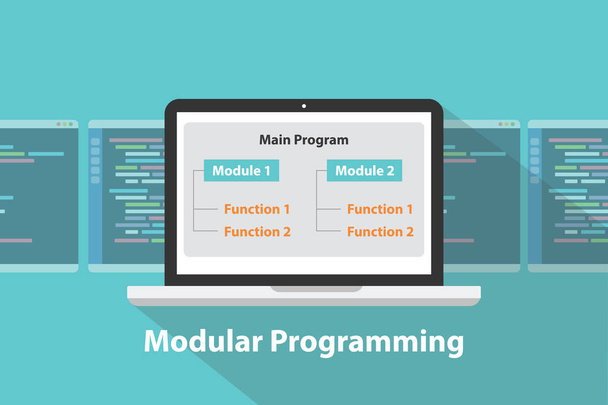 modular programming language concept terms in development program science education - vector illustration - Vector, Image