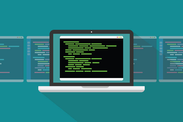 command line interface cli programming language concept with laptop and code programming - vector illustration - Vector, Image