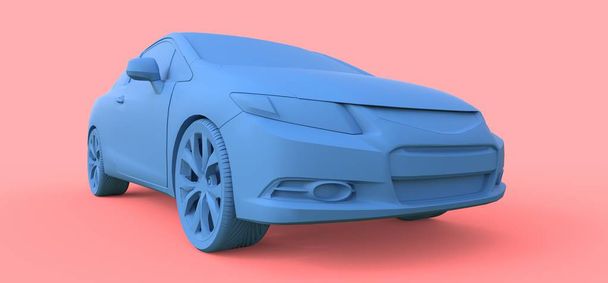 Blue small sports car coupe. 3d rendering. - Photo, Image