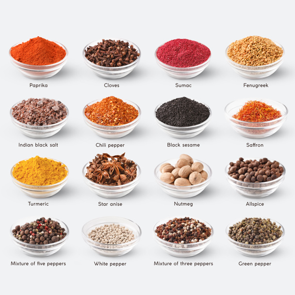 Collection of different spices on white background - Photo, Image